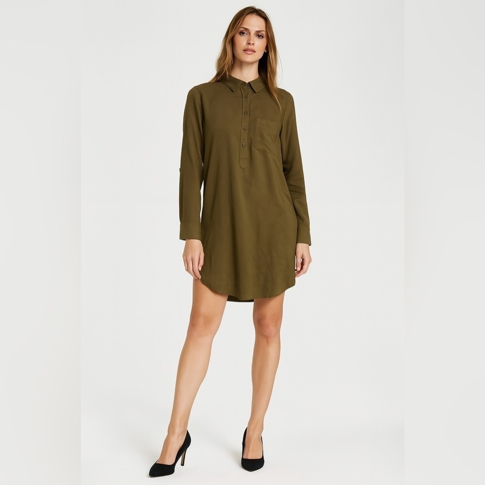 Universal standard cupro rubicon shirt dress military olive green collared
